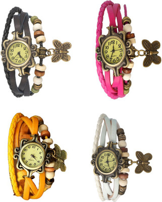 

Kissu Vintage Rakhi Combo of 4 Black, Yellow, Pink And White Watch - For Women
