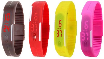 NS18 Silicone Led Magnet Band Watch Combo of 4 Brown, Red, Yellow And Pink Digital Watch  - For Couple   Watches  (NS18)
