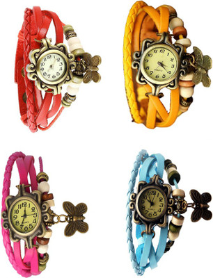 

Kissu Vintage Rakhi Combo of 4 Red, Pink, Yellow And Sky Blue Watch - For Women