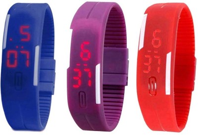 NS18 Silicone Led Magnet Band Combo of 3 Blue, Purple And Red Digital Watch  - For Boys & Girls   Watches  (NS18)