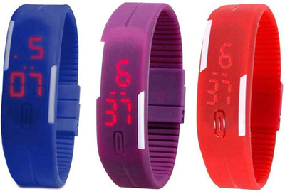 

NS18 Silicone Led Magnet Band Combo of 3 Blue, Purple And Red Watch - For Boys & Girls