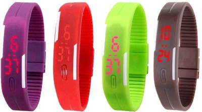 NS18 Silicone Led Magnet Band Combo of 4 Purple, Red, Green And Brown Digital Watch  - For Boys & Girls   Watches  (NS18)