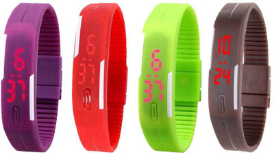 

NS18 Silicone Led Magnet Band Combo of 4 Purple, Red, Green And Brown Watch - For Boys & Girls