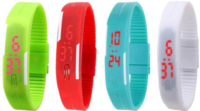 

NS18 Silicone Led Magnet Band Combo of 4 Green, Red, Sky Blue And White Watch - For Boys & Girls