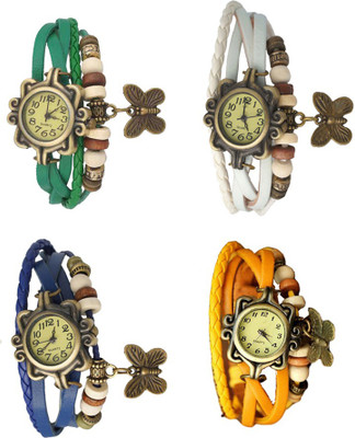 

Kissu Vintage Rakhi Combo of 4 Green, Blue, White And Yellow Watch - For Women