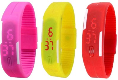 NS18 Silicone Led Magnet Band Combo of 3 Pink, Yellow And Red Digital Watch  - For Boys & Girls   Watches  (NS18)