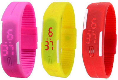 View NS18 Silicone Led Magnet Band Combo of 3 Pink, Yellow And Red Digital Watch  - For Boys & Girls Wrist Watches Price Online(NS18)