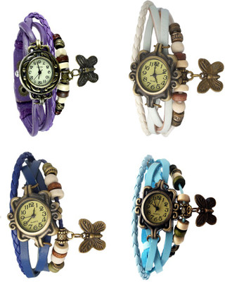 

Kissu Vintage Rakhi Combo of 4 Purple, Blue, White And Sky Blue Watch - For Women