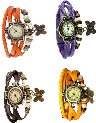 NS18 Vintage Butterfly Rakhi Combo of 4 Orange, Brown, Purple And Yellow Analog Watch  - For Women   Watches  (NS18)