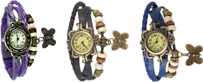 

Kissu Vintage Rakhi Watch Combo of 3 Purple, Black And Blue Watch - For Women