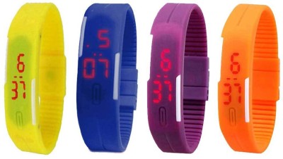 NS18 Silicone Led Magnet Band Combo of 4 Yellow, Blue, Purple And Orange Digital Watch  - For Boys & Girls   Watches  (NS18)