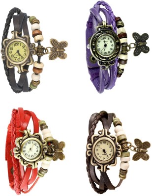 NS18 Vintage Butterfly Rakhi Combo of 4 Black, Red, Purple And Brown Analog Watch  - For Women   Watches  (NS18)