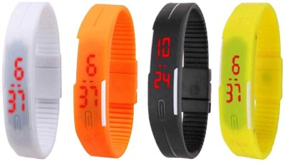NS18 Silicone Led Magnet Band Combo of 4 White, Orange, Black And Yellow Digital Watch  - For Boys & Girls   Watches  (NS18)