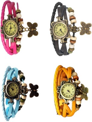 NS18 Vintage Butterfly Rakhi Combo of 4 Pink, Sky Blue, Black And Yellow Analog Watch  - For Women   Watches  (NS18)