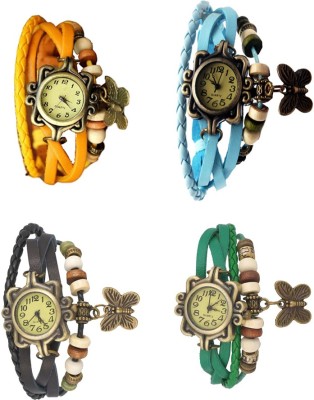 NS18 Vintage Butterfly Rakhi Combo of 4 Yellow, Black, Sky Blue And Green Analog Watch  - For Women   Watches  (NS18)