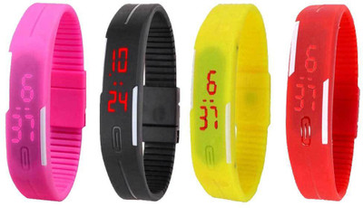 

NS18 Silicone Led Magnet Band Watch Combo of 4 Pink, Black, Yellow And Red Watch - For Couple
