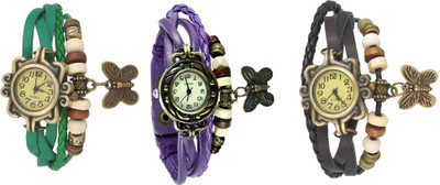 

Kissu Vintage Rakhi Watch Combo of 3 Green, Purple And Black Watch - For Women