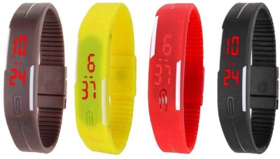 NS18 Silicone Led Magnet Band Combo of 4 Brown, Yellow, Red And Black Digital Watch  - For Boys & Girls   Watches  (NS18)