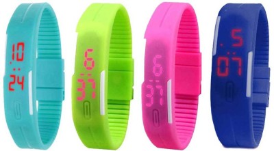 NS18 Silicone Led Magnet Band Combo of 4 Sky Blue, Green, Pink And Blue Digital Watch  - For Boys & Girls   Watches  (NS18)