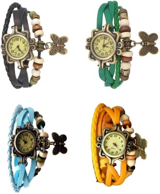 NS18 Vintage Butterfly Rakhi Combo of 4 Black, Sky Blue, Green And Yellow Analog Watch  - For Women   Watches  (NS18)