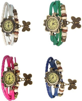 NS18 Vintage Butterfly Rakhi Combo of 4 White, Pink, Green And Blue Analog Watch  - For Women   Watches  (NS18)