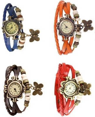 NS18 Vintage Butterfly Rakhi Combo of 4 Blue, Brown, Orange And Red Analog Watch  - For Women   Watches  (NS18)