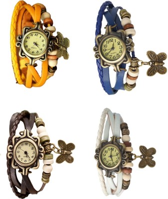 NS18 Vintage Butterfly Rakhi Combo of 4 Yellow, Brown, Blue And White Analog Watch  - For Women   Watches  (NS18)