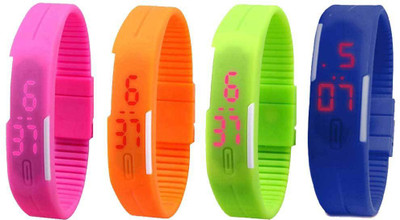 

NS18 Silicone Led Magnet Band Combo of 4 Pink, Orange, Green And Blue Watch - For Boys & Girls