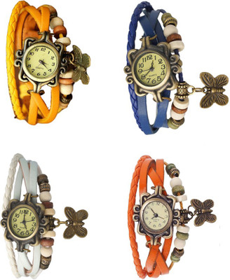 View NS18 Vintage Butterfly Rakhi Combo of 4 Yellow, White, Blue And Orange Analog Watch  - For Women Wrist Watches Price Online(NS18)