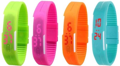 NS18 Silicone Led Magnet Band Watch Combo of 4 Green, Pink, Orange And Sky Blue Digital Watch  - For Couple   Watches  (NS18)