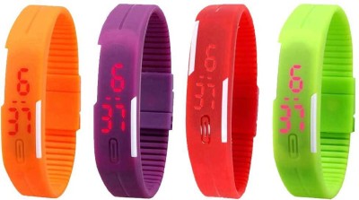NS18 Silicone Led Magnet Band Combo of 4 Orange, Purple, Red And Green Digital Watch  - For Boys & Girls   Watches  (NS18)