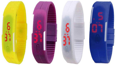 

NS18 Silicone Led Magnet Band Combo of 4 Yellow, Purple, White And Blue Watch - For Boys & Girls