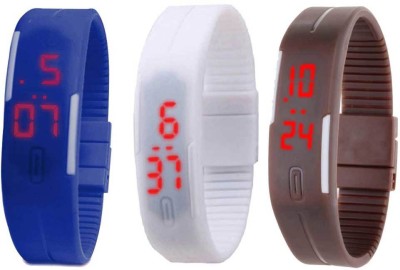 NS18 Silicone Led Magnet Band Combo of 3 Blue, White And Brown Digital Watch  - For Boys & Girls   Watches  (NS18)
