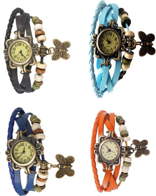 

Kissu Vintage Rakhi Combo of 4 Black, Blue, Sky Blue And Orange Watch - For Women