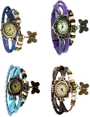 NS18 Vintage Butterfly Rakhi Combo of 4 Blue, Sky Blue, Purple And Brown Analog Watch  - For Women   Watches  (NS18)