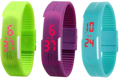 

Kissu Led Band Watch Combo of 3 Green, Purple And Sky Blue Watch - For Couple