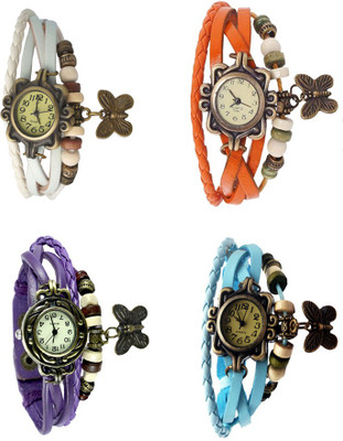 NS18 Vintage Butterfly Rakhi Combo of 4 White, Purple, Orange And Sky Blue Analog Watch  - For Women   Watches  (NS18)