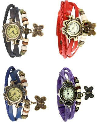 NS18 Vintage Butterfly Rakhi Combo of 4 Black, Blue, Red And Purple Analog Watch  - For Women   Watches  (NS18)