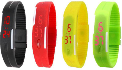 

Kissu Led Magnet Band Combo of 4 Black, Red, Yellow And Green Watch - For Men & Women