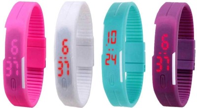 NS18 Silicone Led Magnet Band Watch Combo of 4 Pink, White, Sky Blue And Purple Digital Watch  - For Couple   Watches  (NS18)