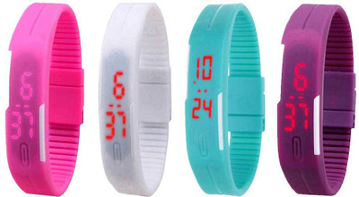 

Kissu Led Magnet Band Combo of 4 Pink, White, Sky Blue And Purple Watch - For Men & Women