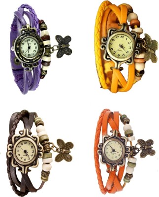 NS18 Vintage Butterfly Rakhi Combo of 4 Purple, Brown, Yellow And Orange Analog Watch  - For Women   Watches  (NS18)