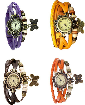 

Kissu Vintage Rakhi Combo of 4 Purple, Brown, Yellow And Orange Watch - For Women