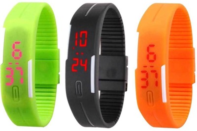 NS18 Silicone Led Magnet Band Combo of 3 Green, Black And Orange Digital Watch  - For Boys & Girls   Watches  (NS18)