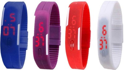 NS18 Silicone Led Magnet Band Combo of 4 Blue, Purple, Red And White Digital Watch  - For Boys & Girls   Watches  (NS18)