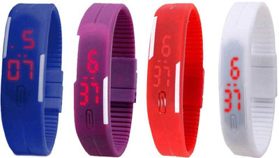 

NS18 Silicone Led Magnet Band Combo of 4 Blue, Purple, Red And White Watch - For Boys & Girls