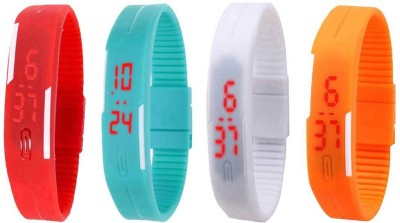 NS18 Silicone Led Magnet Band Combo of 4 Red, Sky Blue, White And Orange Digital Watch  - For Boys & Girls   Watches  (NS18)