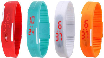 

Kissu Led Magnet Band Combo of 4 Red, Sky Blue, White And Orange Watch - For Men & Women