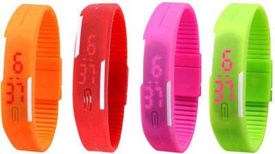 

Kissu Led Magnet Band Combo of 4 Orange, Red, Pink And Green Watch - For Men & Women