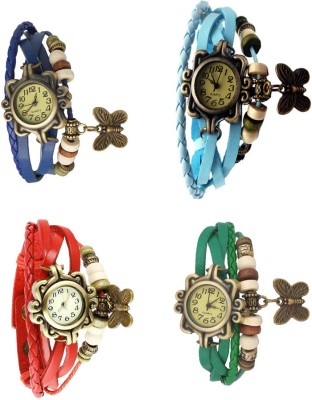NS18 Vintage Butterfly Rakhi Combo of 4 Blue, Red, Sky Blue And Green Analog Watch  - For Women   Watches  (NS18)